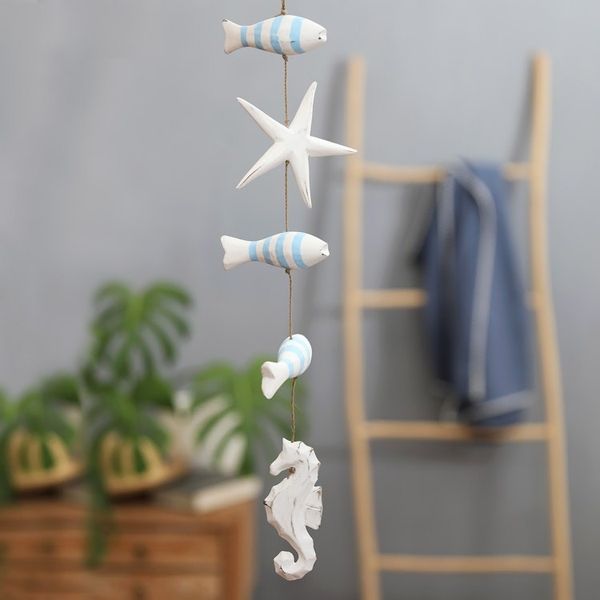 Alternate image for Hand-Carved Marine-Themed White and Blue Albesia Wood Mobile Aquatic Realm in Blue