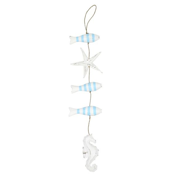 Alternate image for Hand-Carved Marine-Themed White and Blue Albesia Wood Mobile Aquatic Realm in Blue