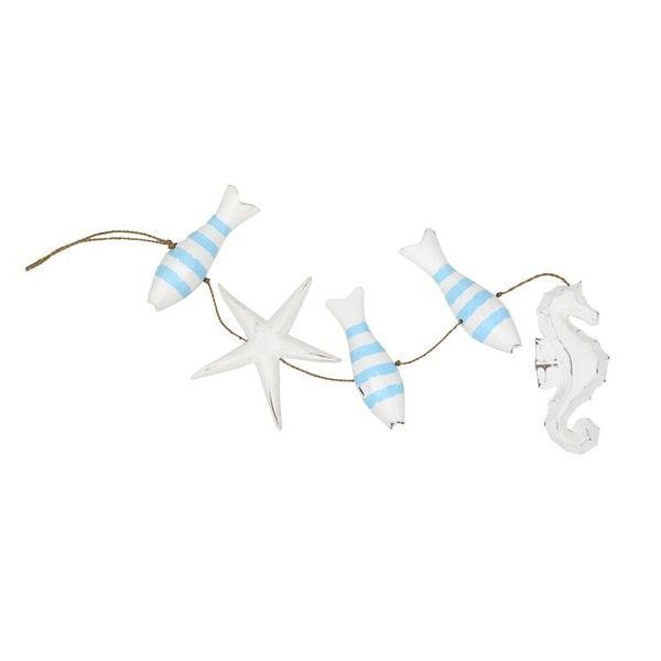 Alternate image for Hand-Carved Marine-Themed White and Blue Albesia Wood Mobile Aquatic Realm in Blue