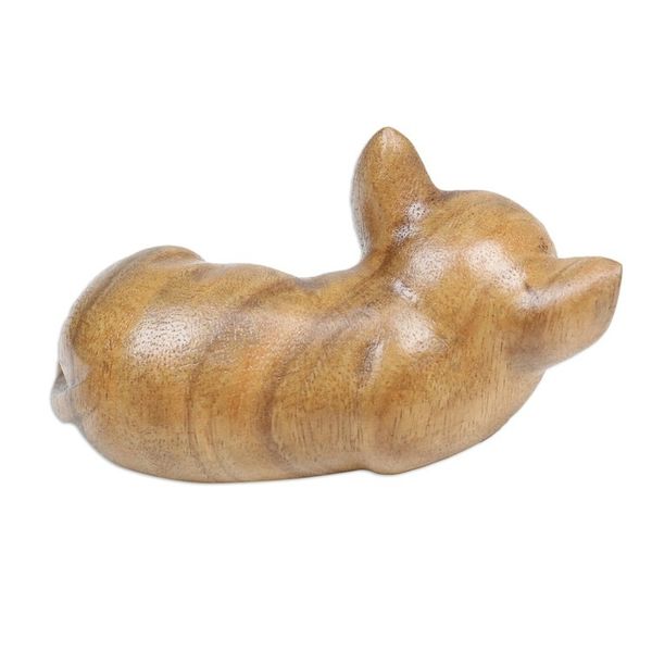 Alternate image for Hand-Carved Natural Suar Wood Chihuahua Figurine from Bali Sleeping Chihuahua