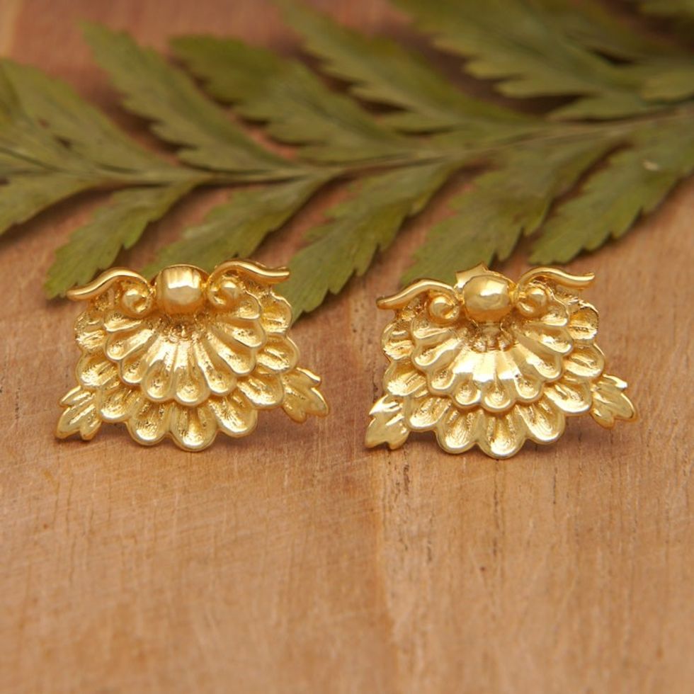Gold-Plated Dandelion Themed Stud Earrings from Bali 'Shiny Dandelion'