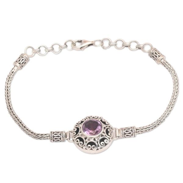 Alternate image for Classic Floral-Inspired 1-Carat Amethyst Pendant Bracelet Blossoming Purple