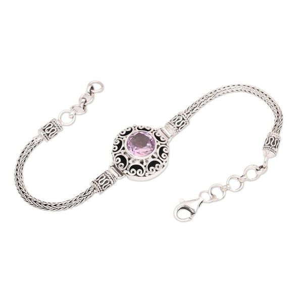 Alternate image for Classic Floral-Inspired 1-Carat Amethyst Pendant Bracelet Blossoming Purple