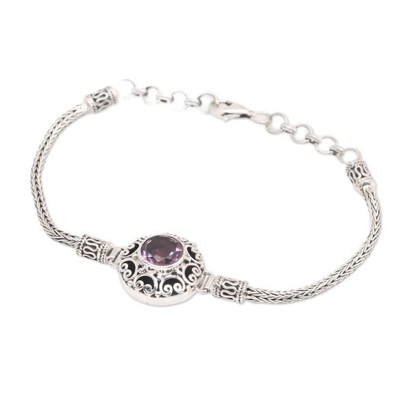 Alternate image for Classic Floral-Inspired 1-Carat Amethyst Pendant Bracelet Blossoming Purple