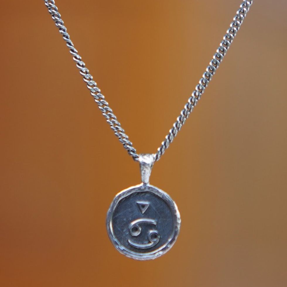 Sterling Silver Necklace with Cancer Zodiac Sign Pendant 'Cancer Charm'