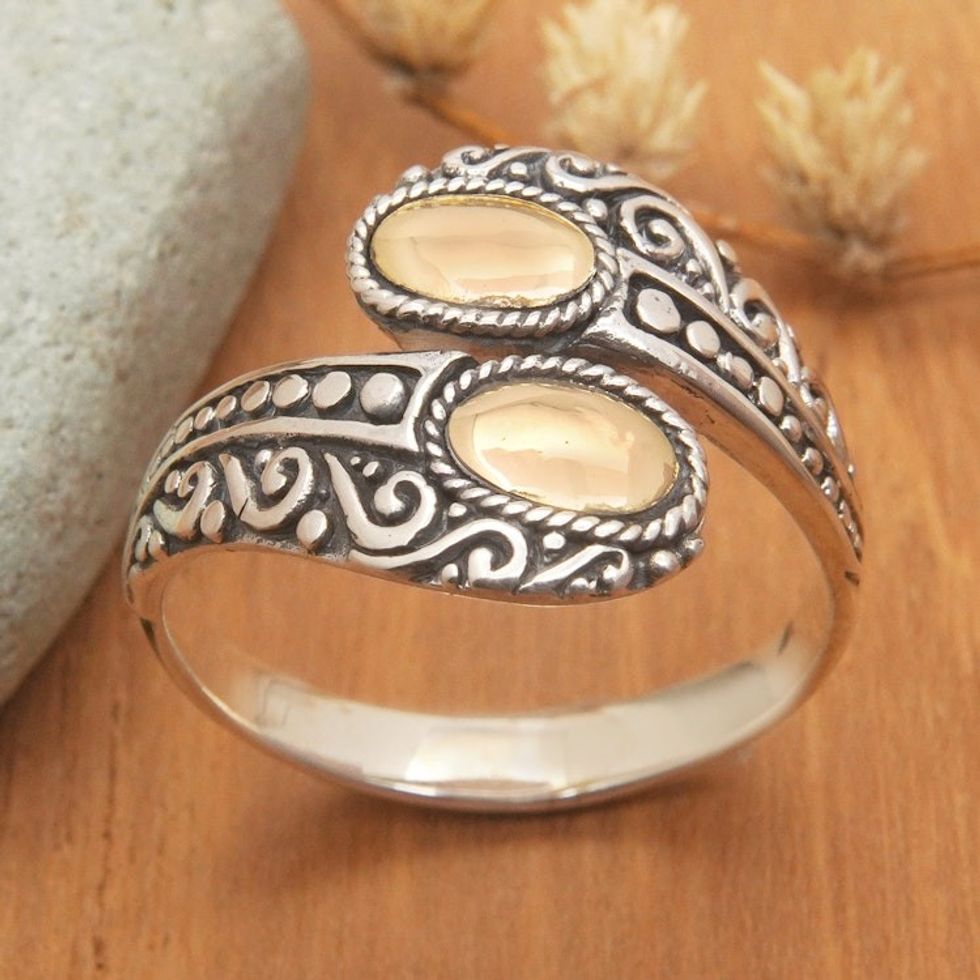 18k Gold-Accented Traditional Cocktail Ring from Bali 'Golden Encounter'