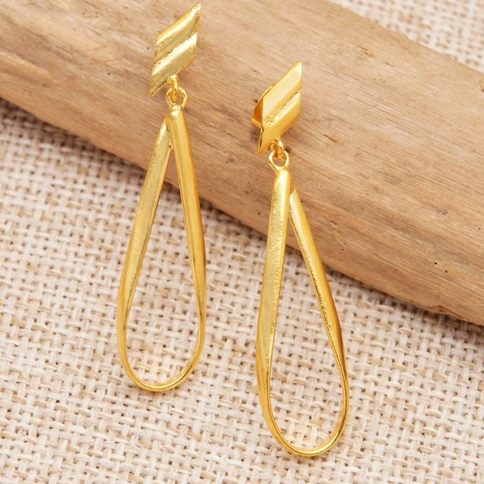 High Polished 18k Gold-Plated Dangle Earrings from Bali 'Trendy Me'
