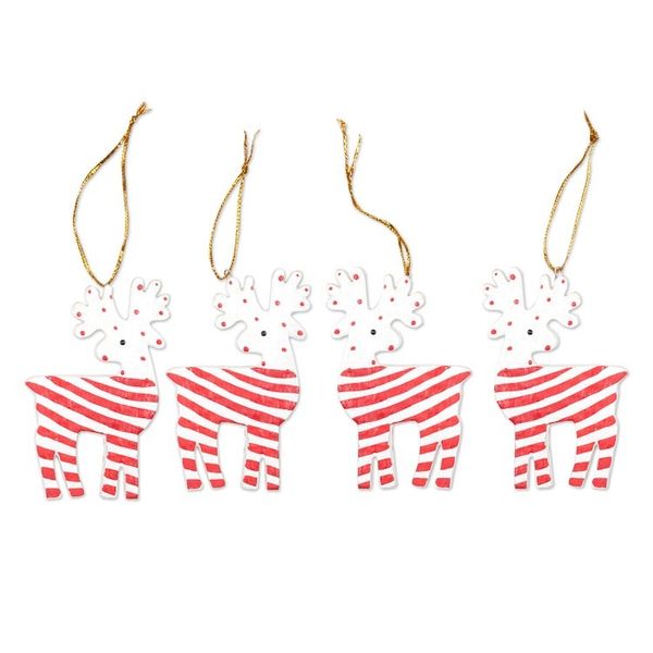 Alternate image for Set of 4 Hand-Painted Wood Holiday Reindeer Ornaments Merry Reindeer