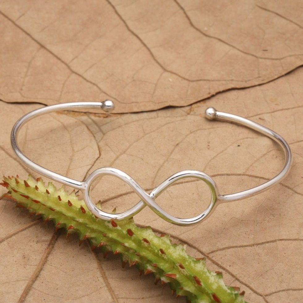 Minimalist Infinity Symbol Sterling Silver Cuff Bracelet 'Infinite Globe-Trotting'