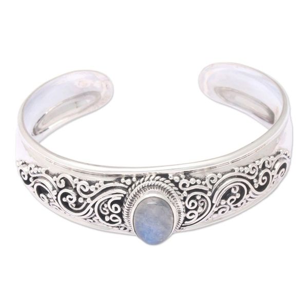 Alternate image for Classic Natural Rainbow Moonstone Cuff Bracelet Swirly Moon