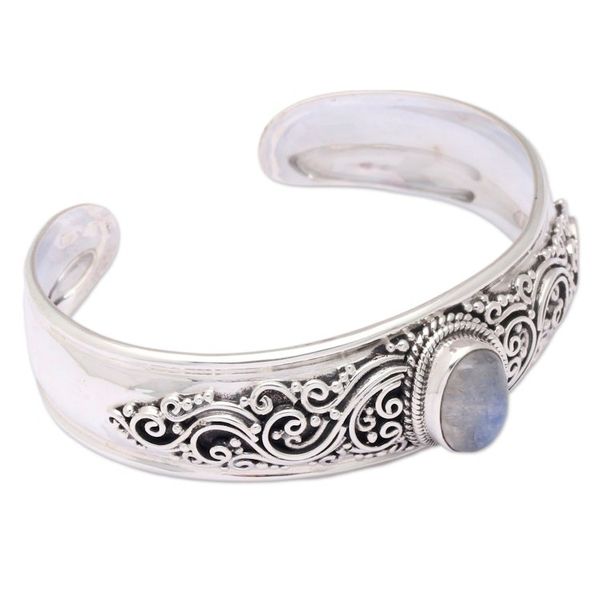 Alternate image for Classic Natural Rainbow Moonstone Cuff Bracelet Swirly Moon