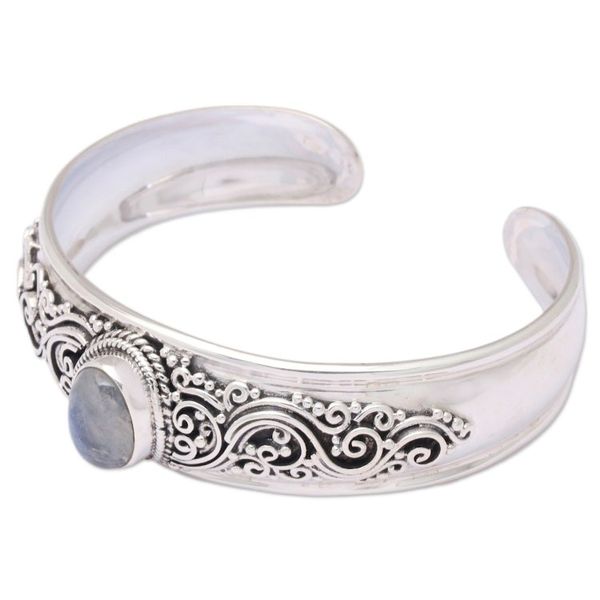 Alternate image for Classic Natural Rainbow Moonstone Cuff Bracelet Swirly Moon