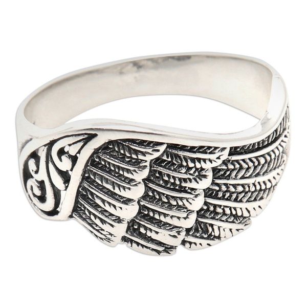 Alternate image for Sterling Silver Band Ring with Wing Motif Openwork Accent Mighty Wing