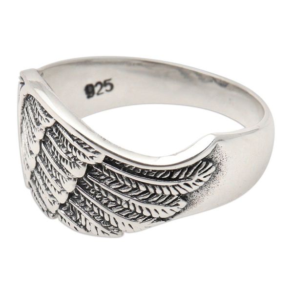 Alternate image for Sterling Silver Band Ring with Wing Motif Openwork Accent Mighty Wing