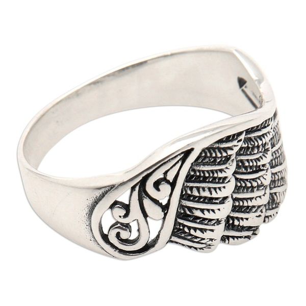Alternate image for Sterling Silver Band Ring with Wing Motif Openwork Accent Mighty Wing