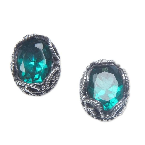 Alternate image for Sterling Silver Stud Earrings with Oval Green Quartz Stones Dainty Green