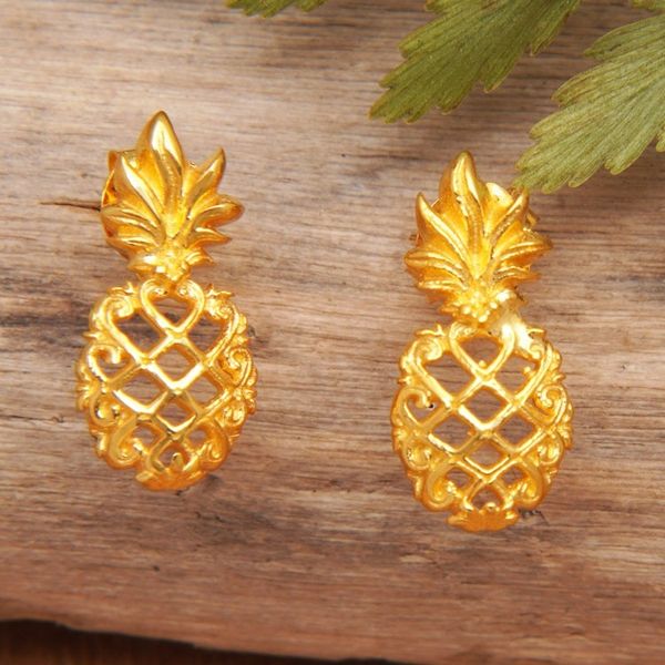 Alternate image for Gold-Plated Pineapple Button Earrings Made in Bali Pineapple Flair