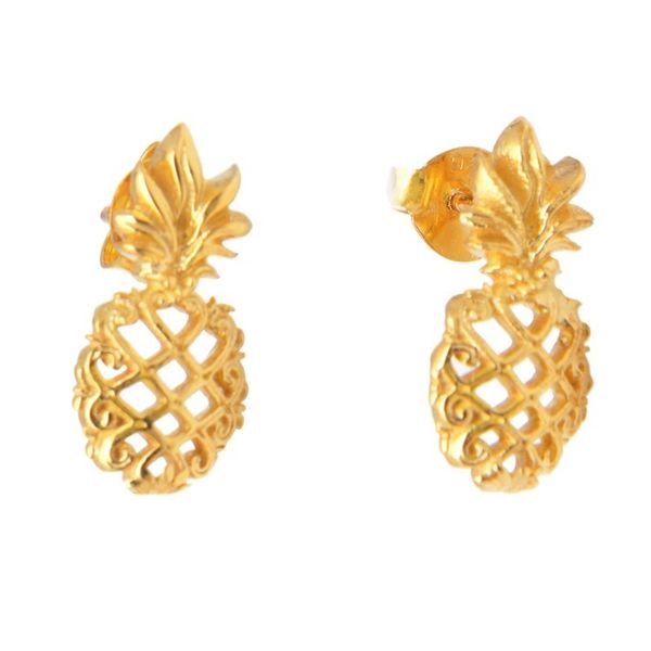 Alternate image for Gold-Plated Pineapple Button Earrings Made in Bali Pineapple Flair