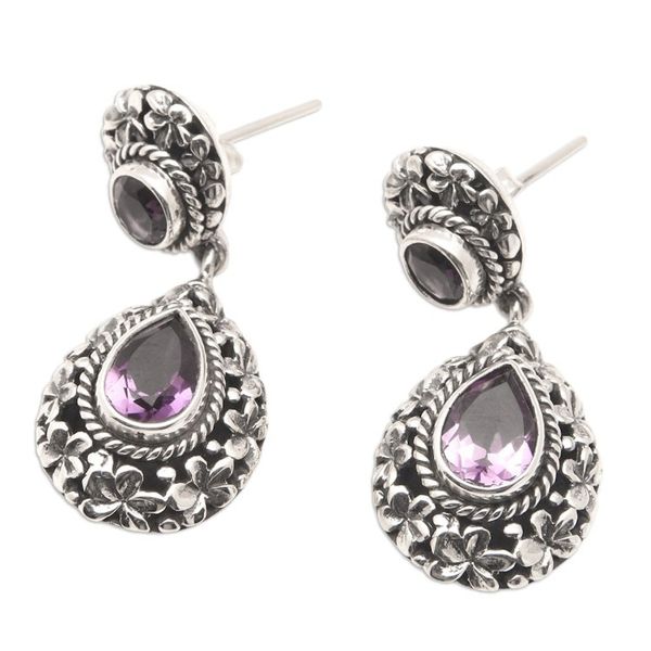 Alternate image for 1-Carat Faceted Amethyst Dangle Earrings with Floral Details Wise Frangipani