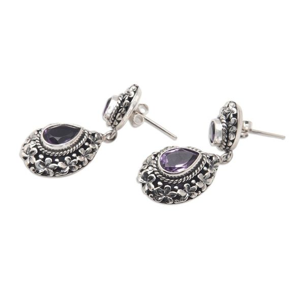 Alternate image for 1-Carat Faceted Amethyst Dangle Earrings with Floral Details Wise Frangipani