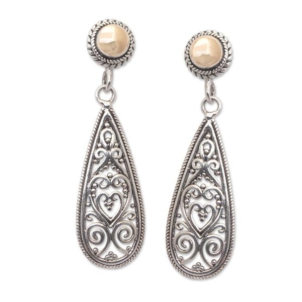Alternate image for 18k Gold-Accented Filigree Dangle Earrings with Heart Motifs Passion of Bali