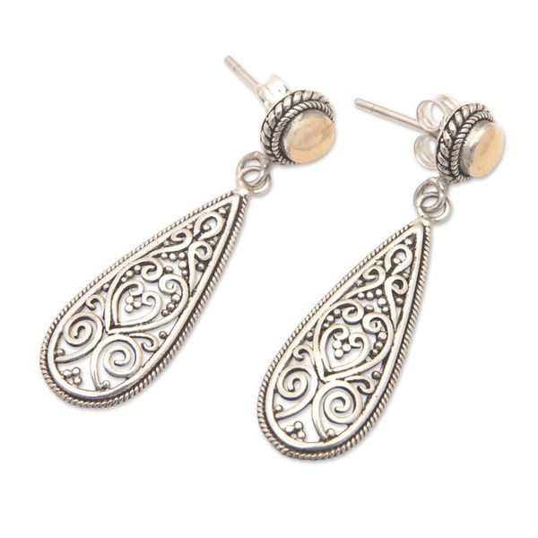 Alternate image for 18k Gold-Accented Filigree Dangle Earrings with Heart Motifs Passion of Bali