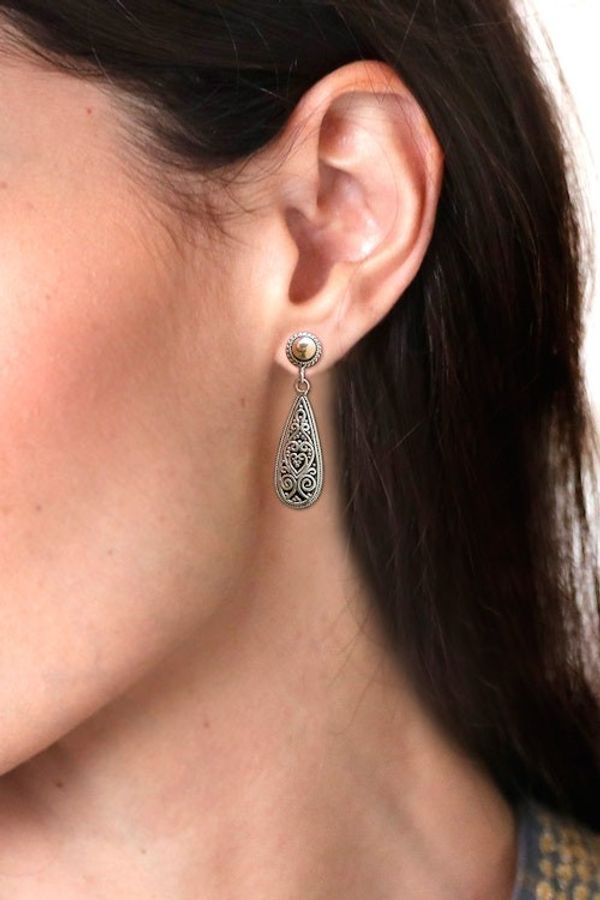Alternate image for 18k Gold-Accented Filigree Dangle Earrings with Heart Motifs Passion of Bali