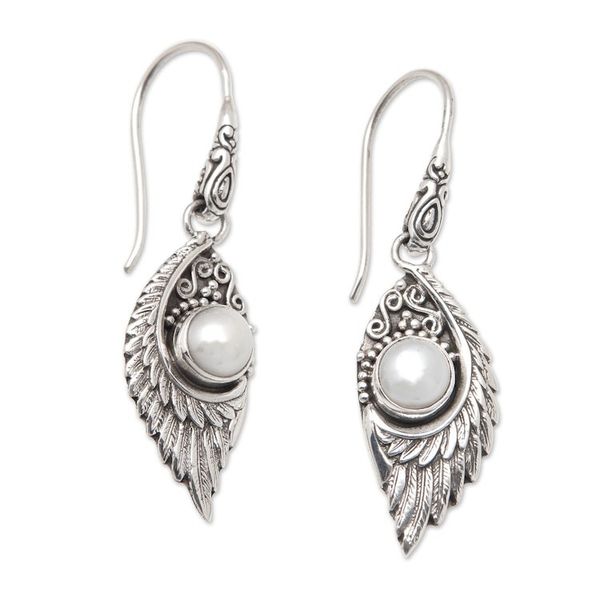 Alternate image for Classic Sterling Silver Dangle Earrings with White Pearls Pearly Swan
