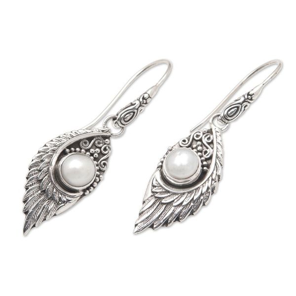 Alternate image for Classic Sterling Silver Dangle Earrings with White Pearls Pearly Swan