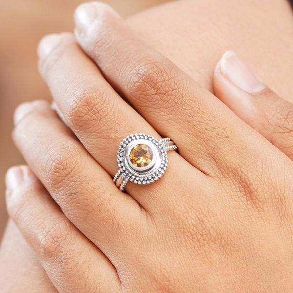 Alternate image for Sterling Silver Cocktail Ring with Round Citrine Stone Exquisite Brilliance