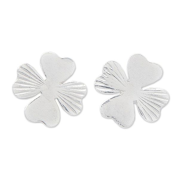 Alternate image for Lucky Clover-Shaped Sterling Silver Stud Earrings from Bali Sprouting Clover