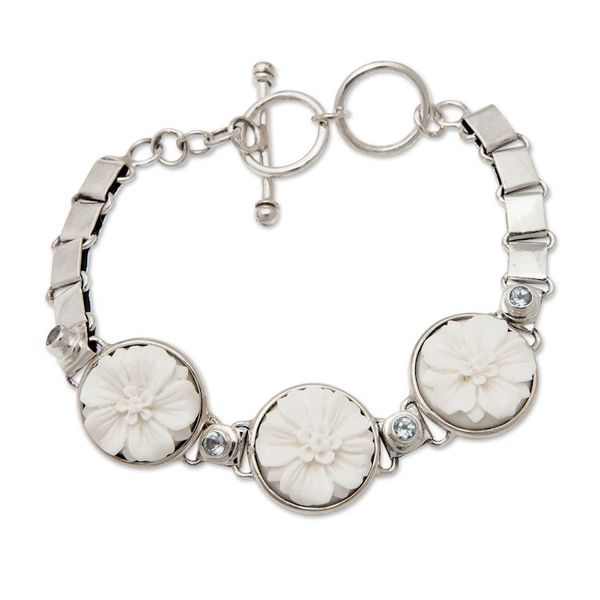 Alternate image for Floral Sterling Silver and Blue Topaz Pendant Bracelet Celestial Blossoming