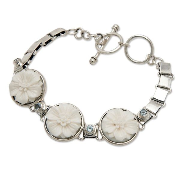 Alternate image for Floral Sterling Silver and Blue Topaz Pendant Bracelet Celestial Blossoming
