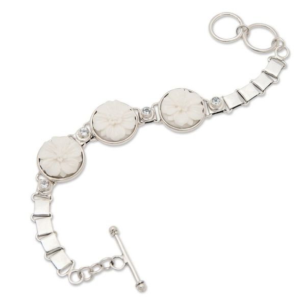 Alternate image for Floral Sterling Silver and Blue Topaz Pendant Bracelet Celestial Blossoming