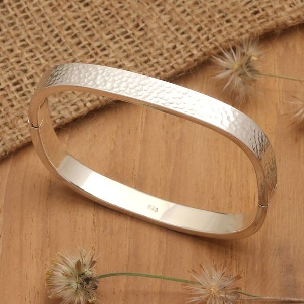 Alternate image for Hammered Sterling Silver Bangle-Style Wristband Bracelet Textured Rectangle