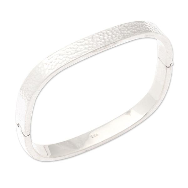 Alternate image for Hammered Sterling Silver Bangle-Style Wristband Bracelet Textured Rectangle