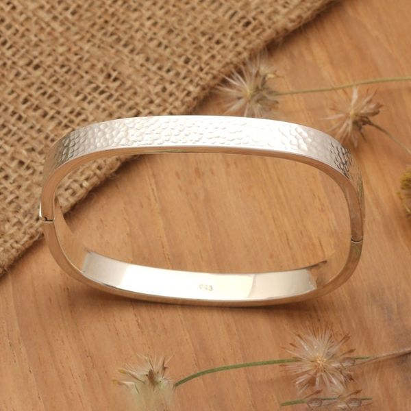 Alternate image for Hammered Sterling Silver Bangle-Style Wristband Bracelet Textured Rectangle