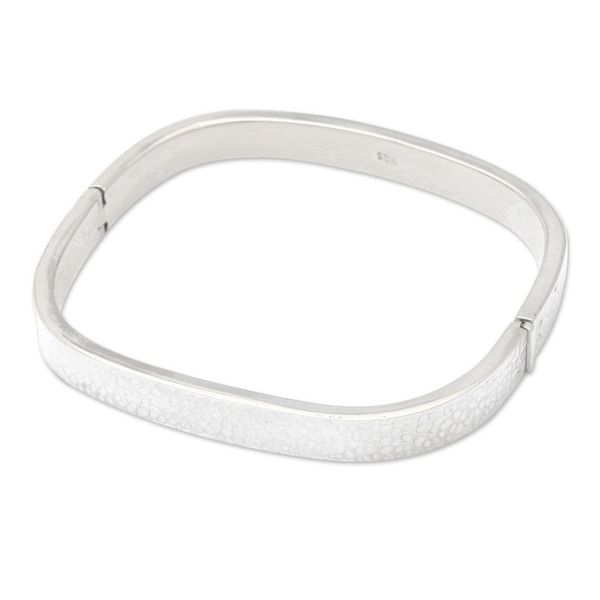 Alternate image for Hammered Sterling Silver Bangle-Style Wristband Bracelet Textured Rectangle