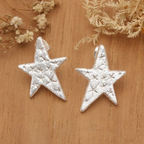 Alternate image for Brushed-Satin Finished Star-Shaped Drop Earrings Bold Celebrity
