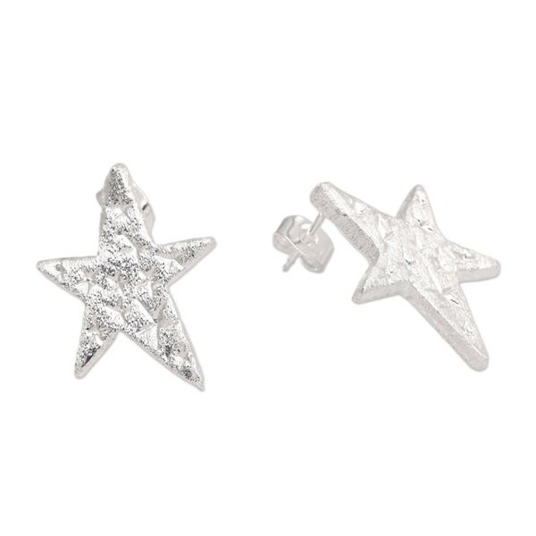 Alternate image for Brushed-Satin Finished Star-Shaped Drop Earrings Bold Celebrity