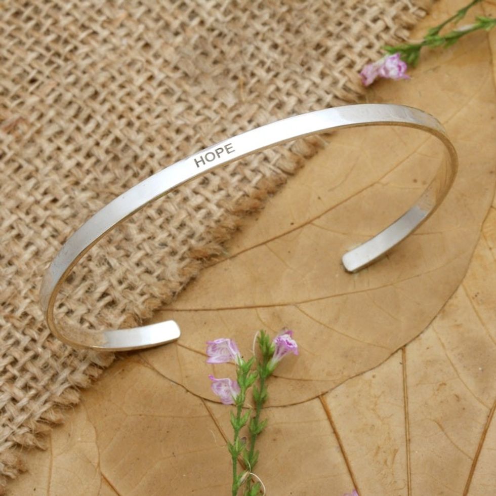 Polished Minimalist Sterling Silver Hope Cuff Bracelet 'Your Hope'