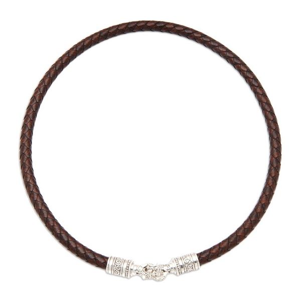 Alternate image for Mens Leather Braided Wrap Bracelet with 925 Silver Clasp Buddha Curl Double Hoop