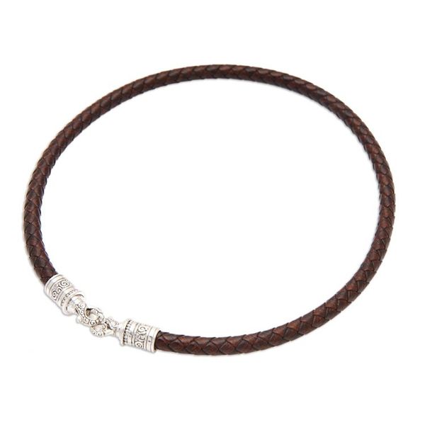 Alternate image for Mens Leather Braided Wrap Bracelet with 925 Silver Clasp Buddha Curl Double Hoop