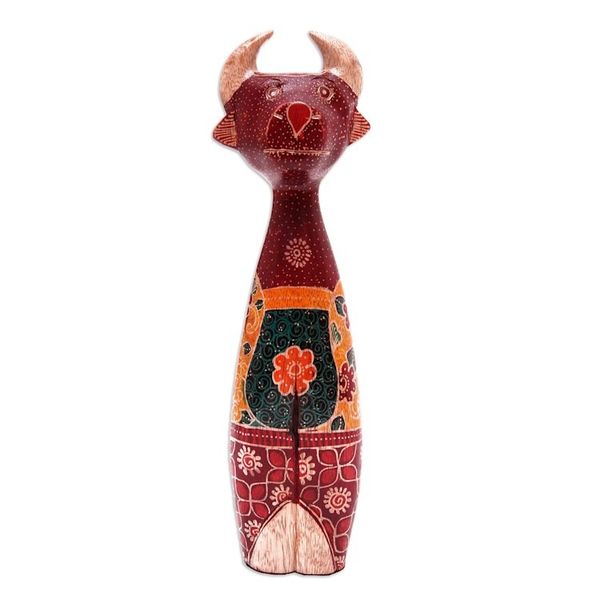 Alternate image for Handcrafted Batik Painted Deer-Themed Pule Wood Sculpture Unique Deer