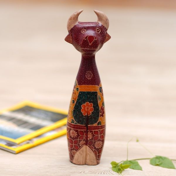 Alternate image for Handcrafted Batik Painted Deer-Themed Pule Wood Sculpture Unique Deer
