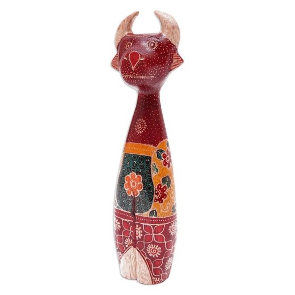 Alternate image for Handcrafted Batik Painted Deer-Themed Pule Wood Sculpture Unique Deer