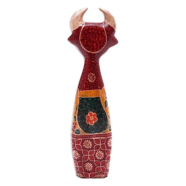 Alternate image for Handcrafted Batik Painted Deer-Themed Pule Wood Sculpture Unique Deer