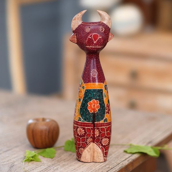 Alternate image for Handcrafted Batik Painted Deer-Themed Pule Wood Sculpture Unique Deer
