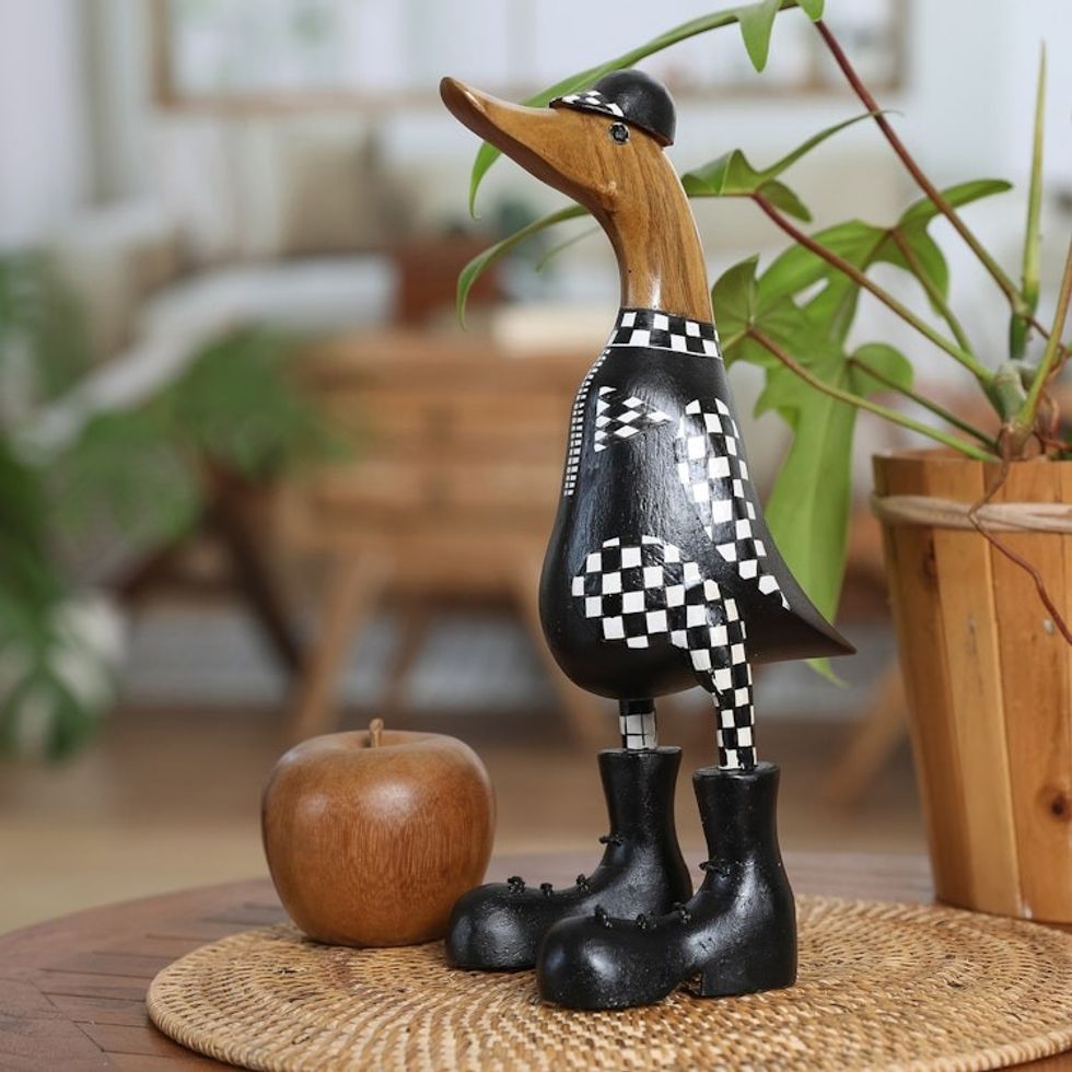 Handcrafted Bamboo Root and Teak Wood Racing Duck Figurine 'Racing Duck'
