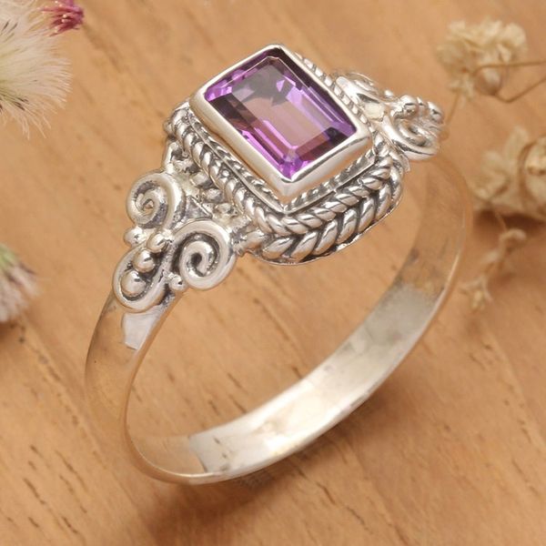 Alternate image for Classic Sterling Silver and Amethyst Cocktail Ring from Bali Regal Purple